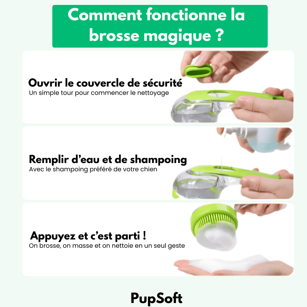 PupSoft™ - Brosse à Eau et Shampoing pour Chien