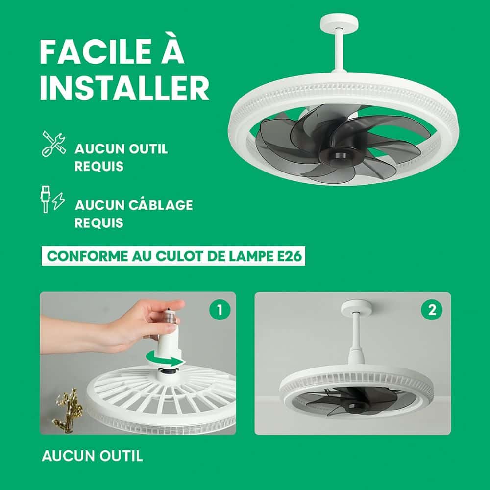 AeraLume™ - Ventilateur Plafonnier LED Réglable