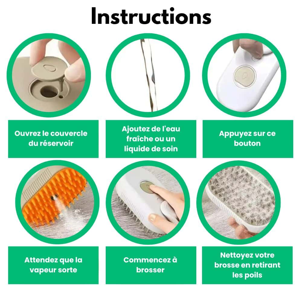 VapeoPet™ - Brosse Vapeur Nettoyage et Détente Animale