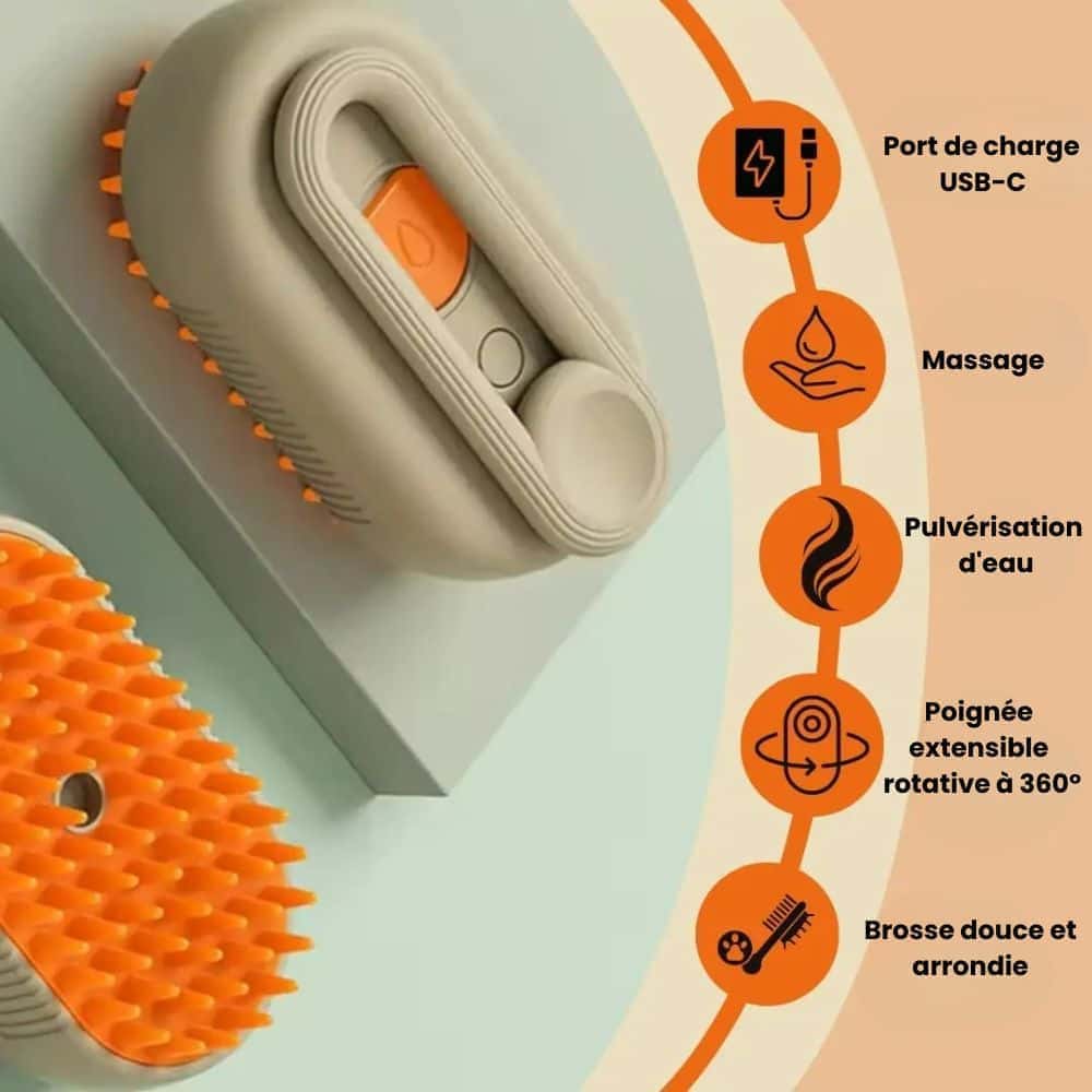 VapeoPet™ - Brosse Vapeur Nettoyage et Détente Animale