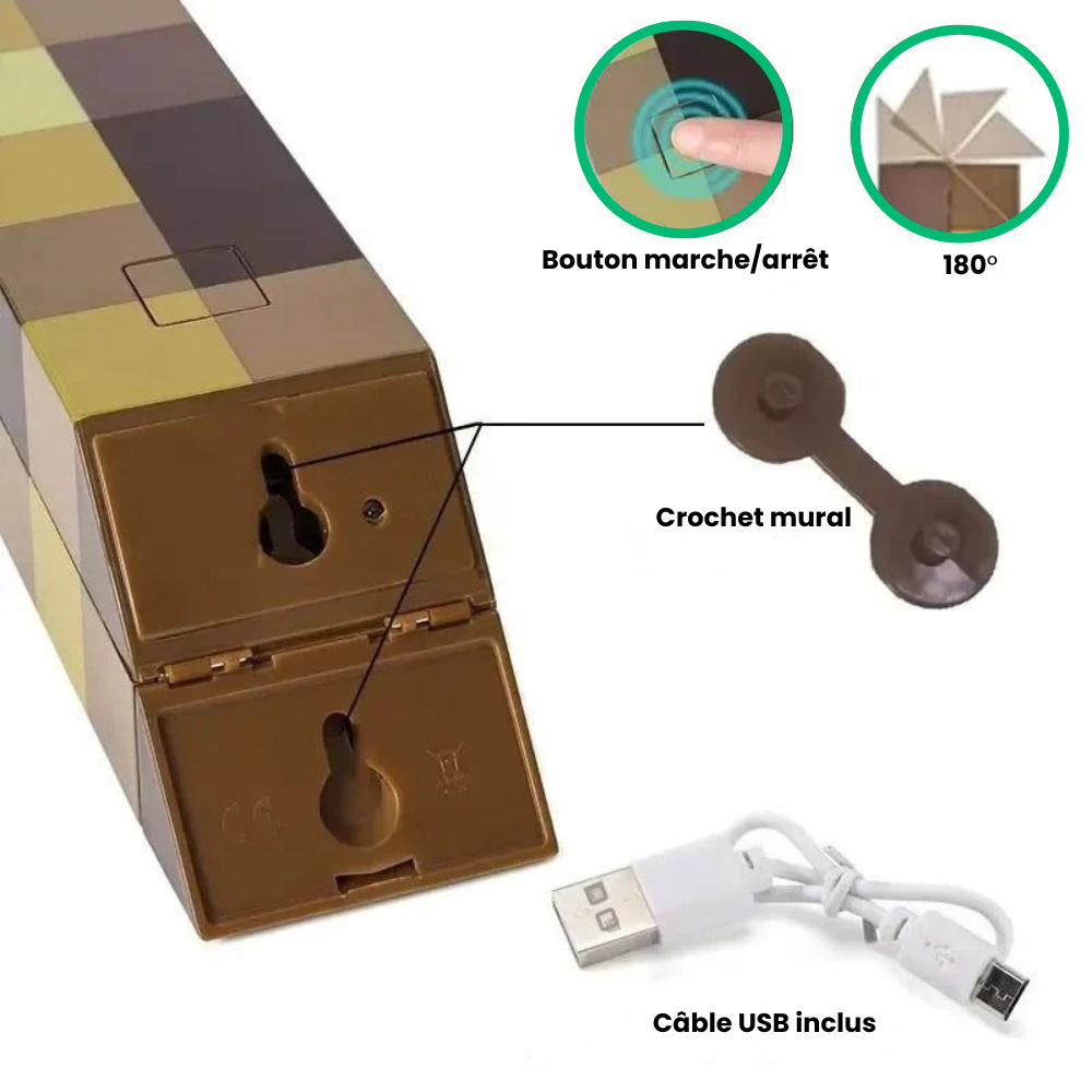 PixelTorch™ - Lampe Torche Minecraft Rechargeable